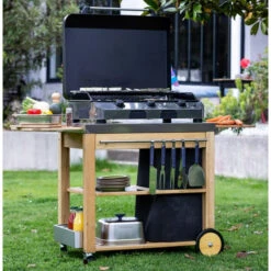 Chariot Desserte Mobilot ENO Pour Plancha Gaz Ou électrique -Jardin Meubles Boutique eno mobilot chariot bois et inox 3