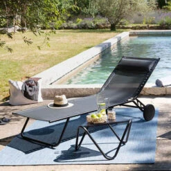 Lit Bain De Soleil LAFUMA Miami - Obsidian -Jardin Meubles Boutique lfm2720 6897 lit bain soleil lafuma miami noir ambiance 2