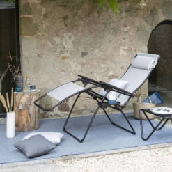 Fauteuil Relax Pliant LAFUMA Futura Batyline Duo - Écume -Jardin Meubles Boutique lfm3113.6900 fauteuil relax pliant lafuma futura batyline duo ecume ambiance 2